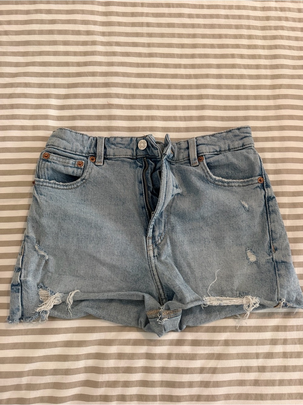 Zara Light Blue Distressed Denim Jean Shorts